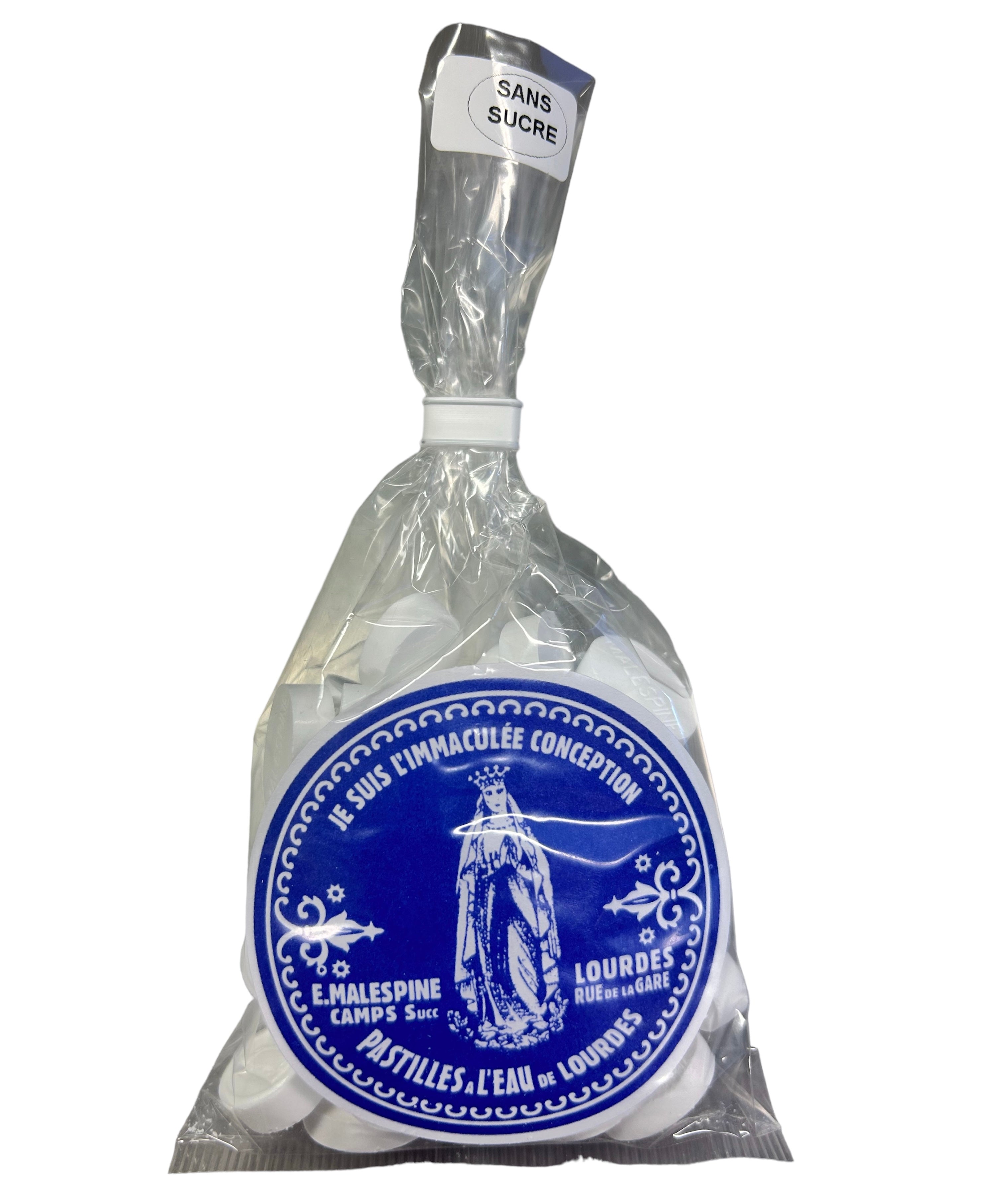 Sachet de pastilles Malespine® à l'eau de Lourdes,130 gr, sans sucre, saveur menthe