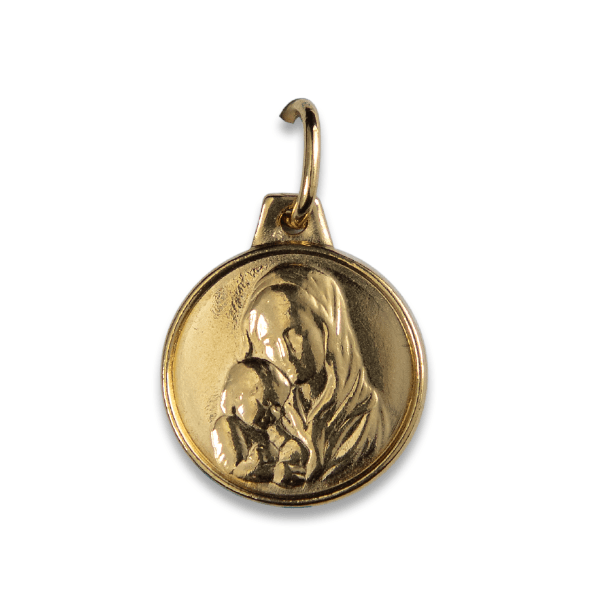 Médaille Vierge et Enfant, Ronde 15mm Plaqué or - Souvenirs de Lourdes