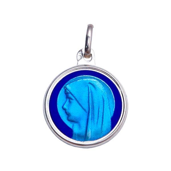 Médaille Vierge Ronde Emaillée Grand Feu Bleu - Souvenirs de Lourdes