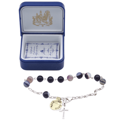 Bracelet argent pierre violette  19 cm + breloque croix - Bracelet argent pierre violette  19 cm + breloque croix