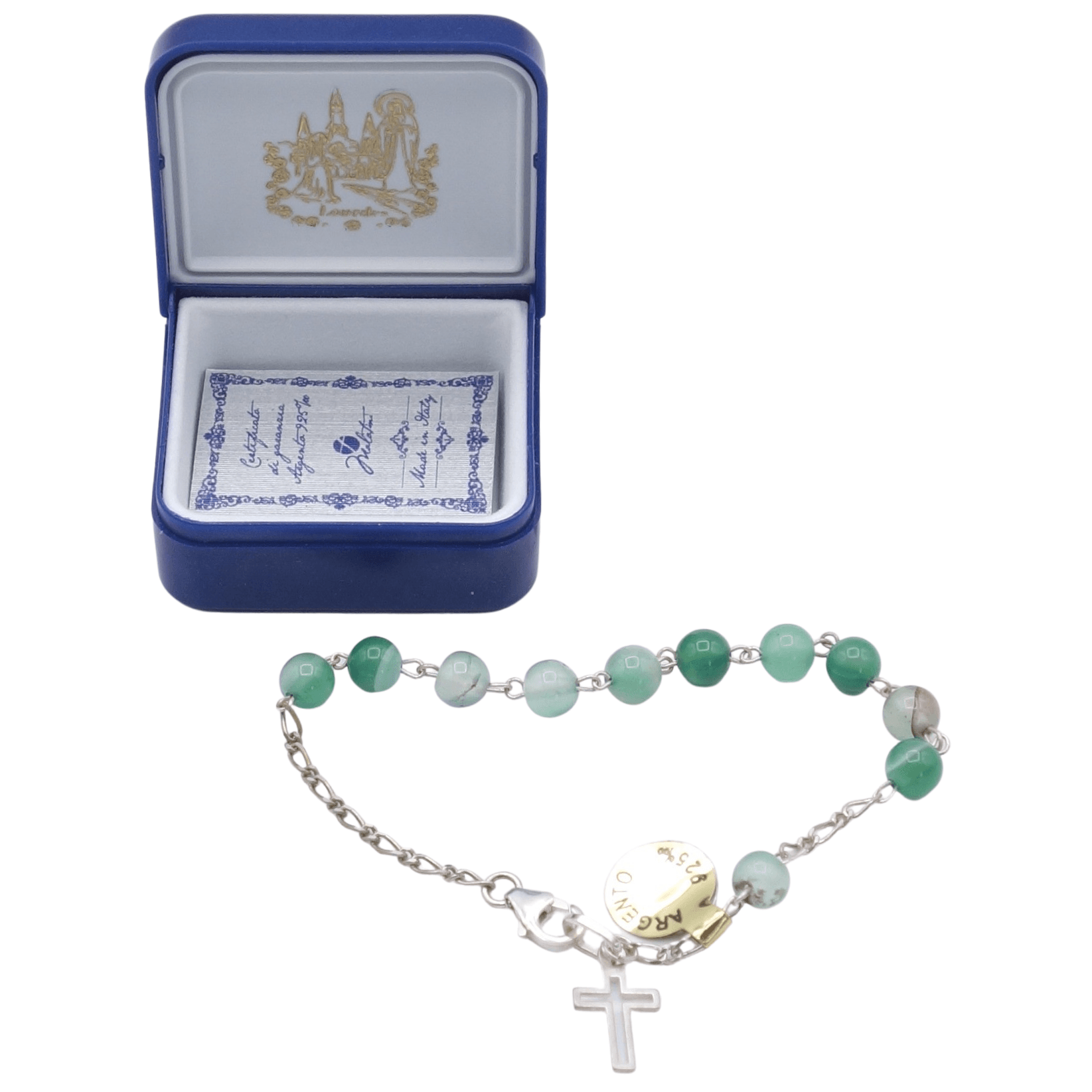 Bracelet argent pierre verte  19 cm + breloque croix - Bracelet argent pierre verte  19 cm + breloque croix