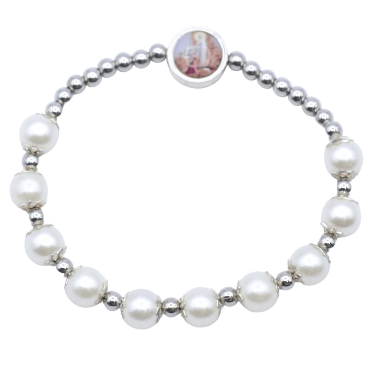 Bracelet perle et métal argente sur élastique - Bracelet perle et métal argente sur élastique