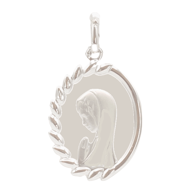 Médaille argent  ovale vierge striée 1 cote 25x18mm - Médaille argent  ovale vierge striée 1 cote 25x18mm