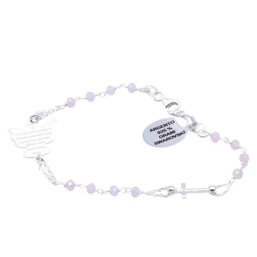 Bracelet pierre cristal rose avec colombe de la paix et croix bracelet Souvenirs de Lourdes