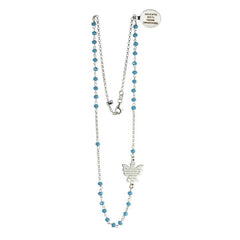 Chapelet collier argent perle cristal bleue avec colombe de la paix Chapelet Souvenirs de Lourdes