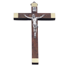 Crucifix métal bois foncé - Christ argenté patiné 18x11 cm Crucifix Souvenirs de Lourdes