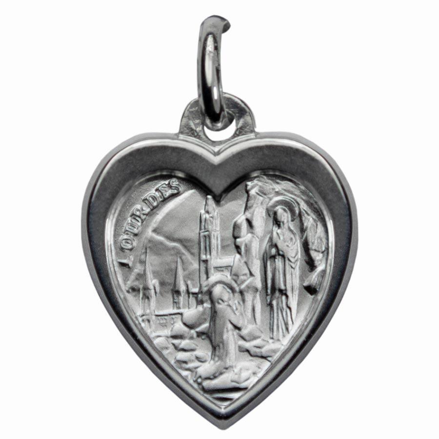 Médaille Argent 925/000 Coeur avec Apparition de lourdes 18mm médaille Souvenirs de Lourdes