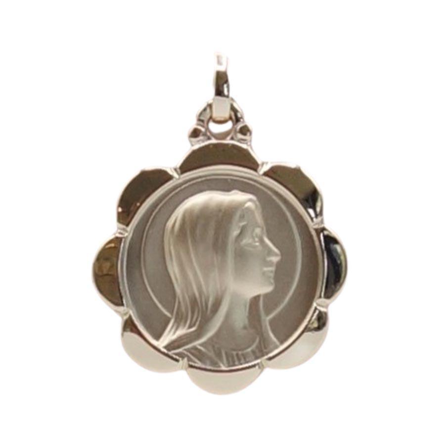 Médaille Vierge de Profil Plaqué-or 3 microns Forme Fleur 13mm médaille Souvenirs de Lourdes