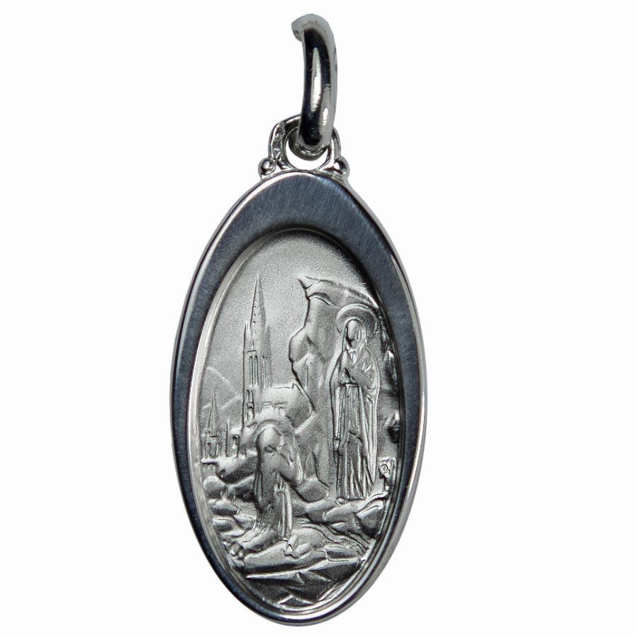Médaille Argent 925/000 Apparition de Lourdes Ovale 26x15 mm médaille Souvenirs de Lourdes