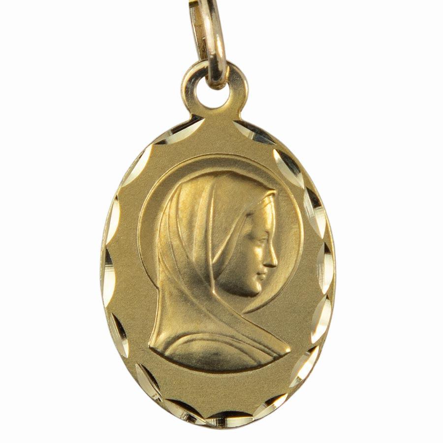 Médaille Vierge de Profil Or 9 carats Ovale 16x12 mm Bords Lapidés médaille Souvenirs de Lourdes