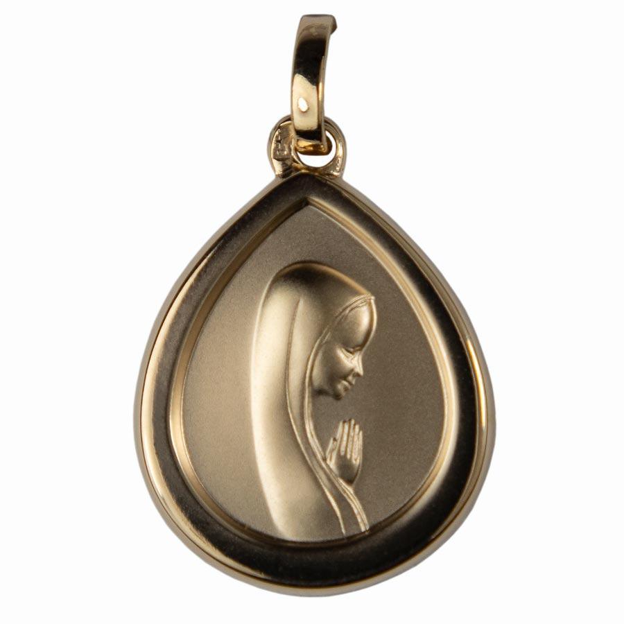 Médaille Profil de Vierge plaqué-or 3 microns forme poire médaille Souvenirs de Lourdes