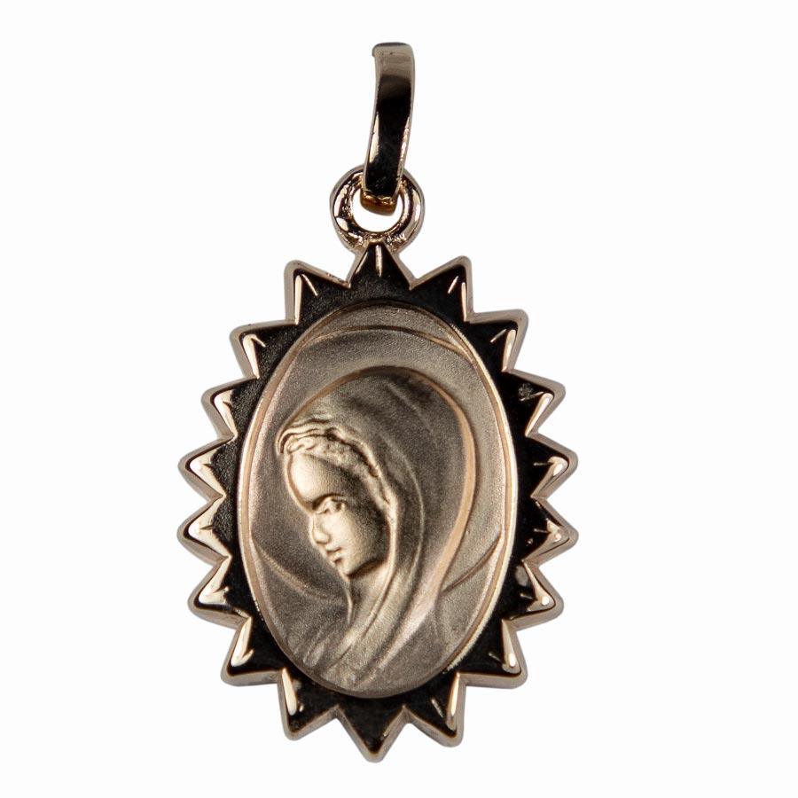 Médaille Profil de Vierge plaqué-or 3 microns ovale 22x15mm picots médaille Souvenirs de Lourdes