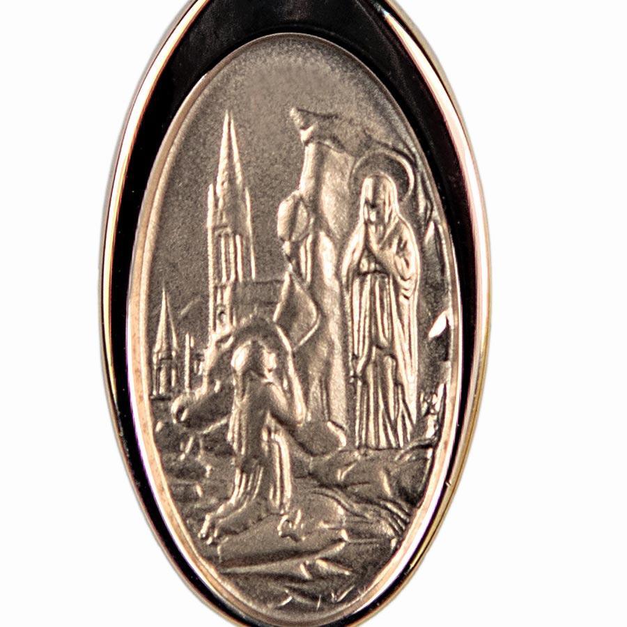 Médaille Apparition de Lourdes plaqué-or 3 microns ovale 26x15 mm médaille Souvenirs de Lourdes