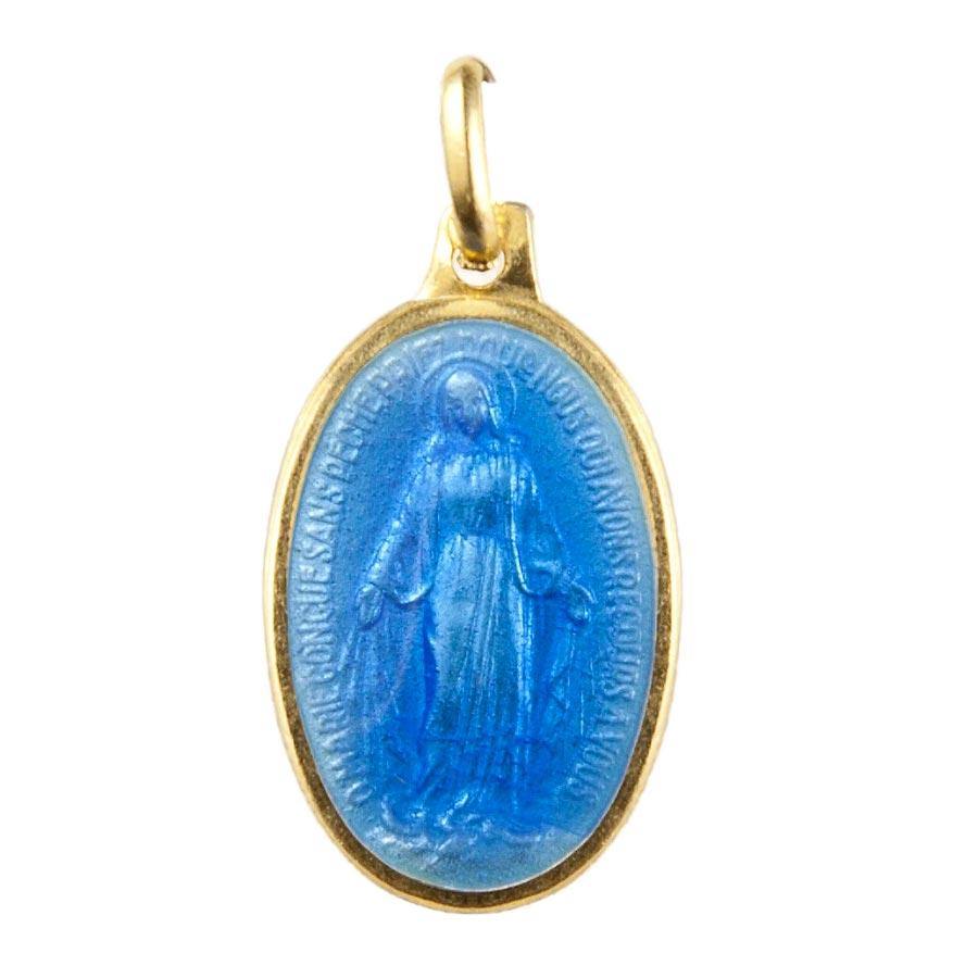 Médaille Vierge Miraculeuse Argent doré 925/000 ovale 10 mm Email Bleu - Souvenirs de Lourdes